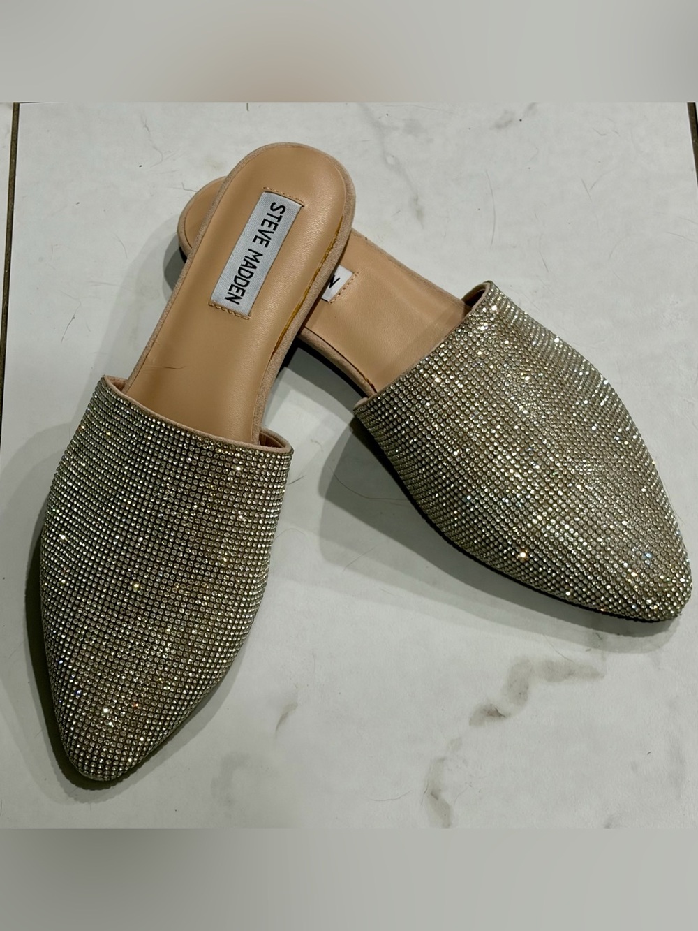 Steve Madden Silver Rhinestone Slide Mules 7.5 Never Worn